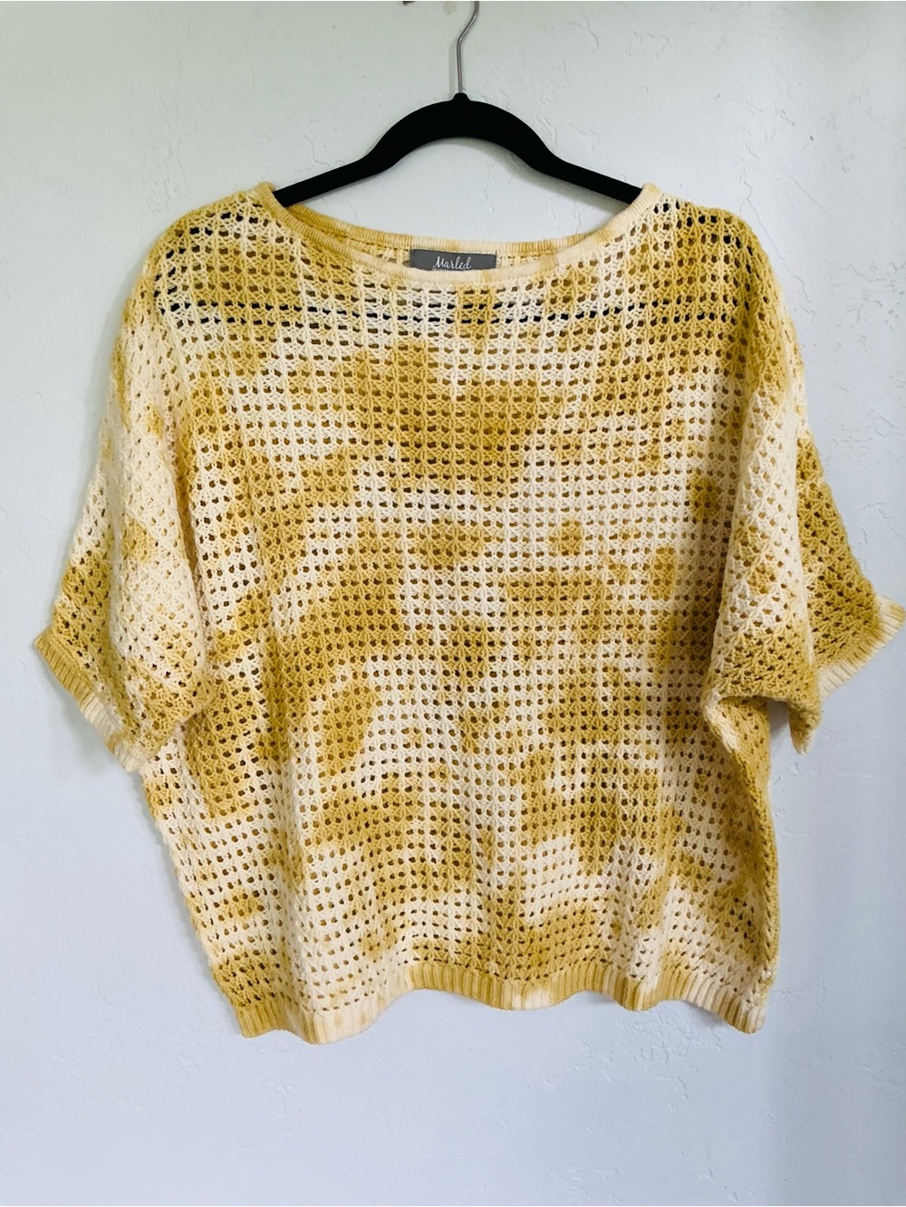 Marled Gold & Cream Open-Weave Crochet Pullover Med- XL